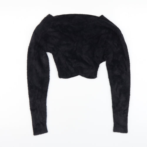 SheIn Womens Black V-Neck Nylon Pullover Jumper Size M