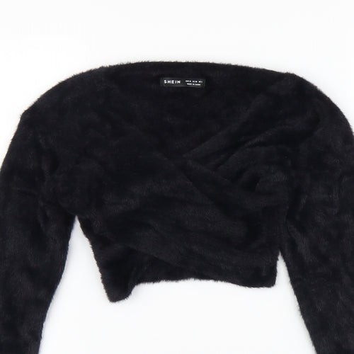 SheIn Womens Black V-Neck Nylon Pullover Jumper Size M
