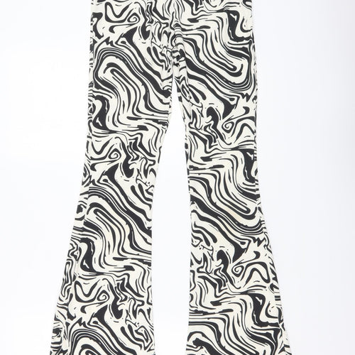 Nasty Gal Womens Black Animal Print Polyester Trousers Size 6 L33 in Regular Buckle - Zebra print