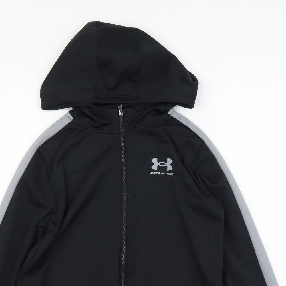 Under armour Boys Black Polyester Full Zip Hoodie Size 11-12 Years Zip