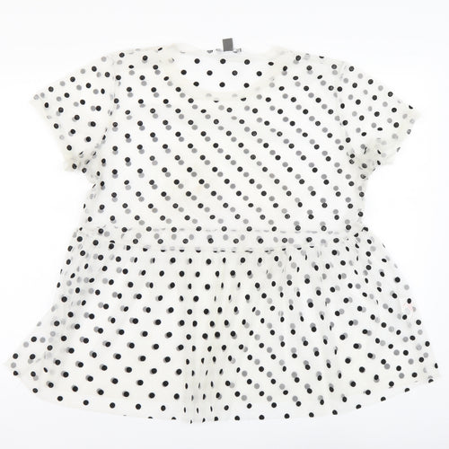 Primark Womens White Polka Dot Polyester Basic Blouse Size M Round Neck
