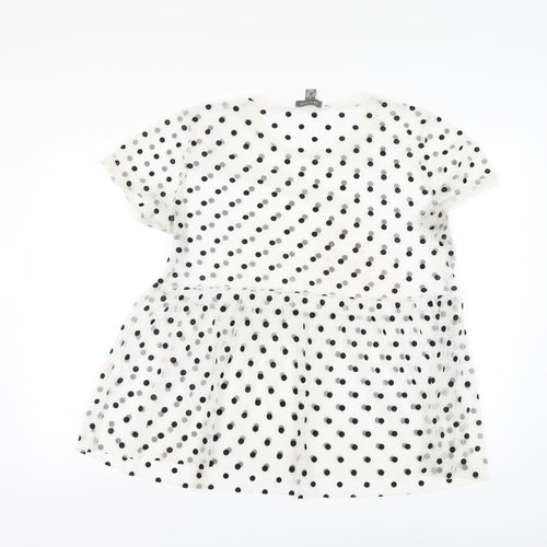 Primark Womens White Polka Dot Polyester Basic Blouse Size M Round Neck