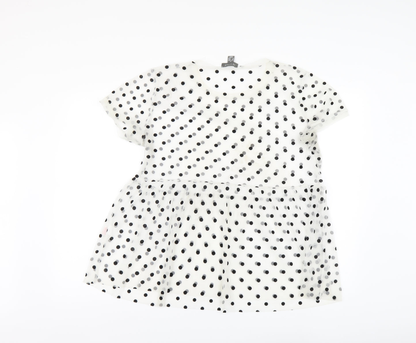Primark Womens White Polka Dot Polyester Basic Blouse Size M Round Neck