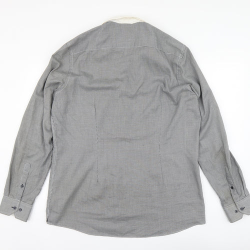 NEXT Mens Black Herringbone Polyester Button-Up Size 17 Collared Button
