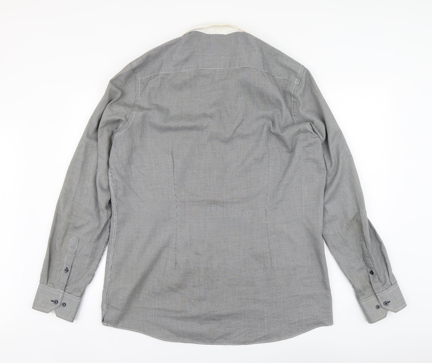 NEXT Mens Black Herringbone Polyester Button-Up Size 17 Collared Button