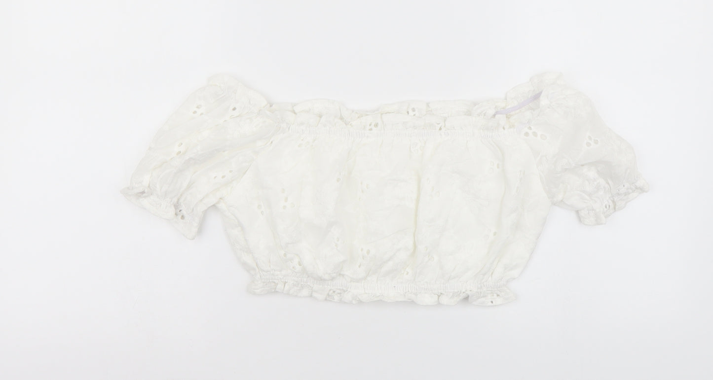 SheIn Womens White Polyester Cropped Blouse Size S Square Neck