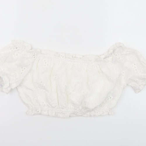 SheIn Womens White Polyester Cropped Blouse Size S Square Neck
