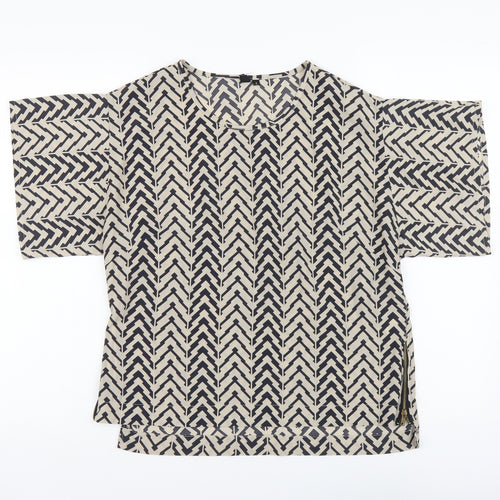 Quiz Womens Beige Geometric Polyester Basic Blouse Size 8 Round Neck