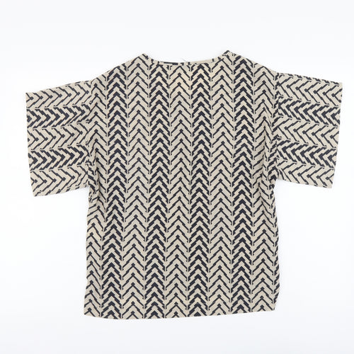 Quiz Womens Beige Geometric Polyester Basic Blouse Size 8 Round Neck