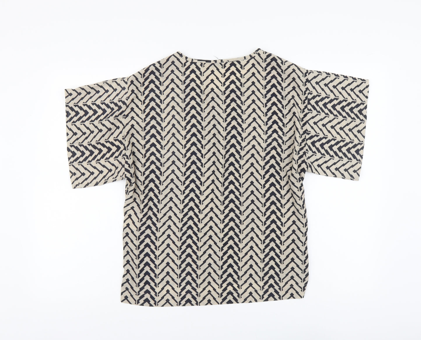 Quiz Womens Beige Geometric Polyester Basic Blouse Size 8 Round Neck
