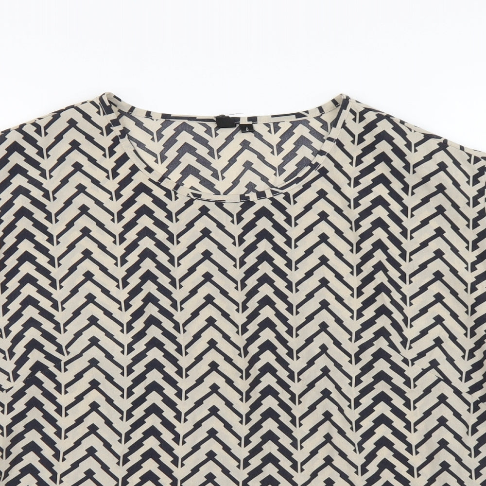 Quiz Womens Beige Geometric Polyester Basic Blouse Size 8 Round Neck
