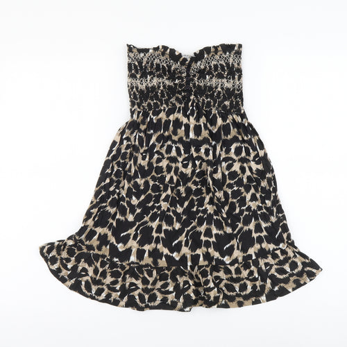Denim & Co. Womens Brown Animal Print Cotton A-Line Size 10 Off the Shoulder Pullover - Leopard print