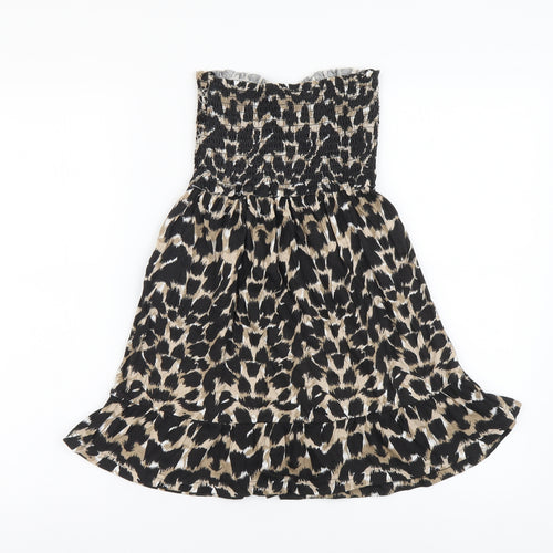 Denim & Co. Womens Brown Animal Print Cotton A-Line Size 10 Off the Shoulder Pullover - Leopard print