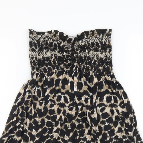Denim & Co. Womens Brown Animal Print Cotton A-Line Size 10 Off the Shoulder Pullover - Leopard print