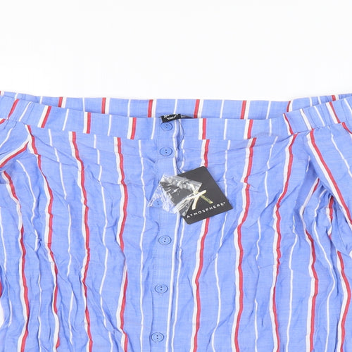 Atmosphere Womens Blue Striped Viscose Basic Blouse Size 8 Off the Shoulder