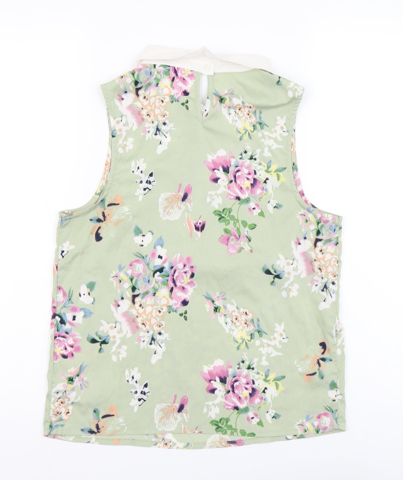 Peacocks Womens Green Floral Polyester Basic Tank Size 8 Collared