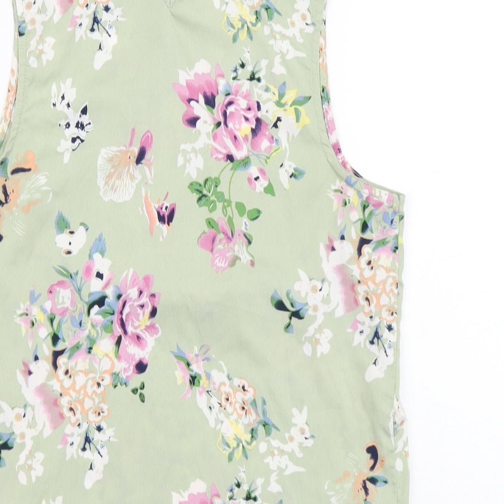 Peacocks Womens Green Floral Polyester Basic Tank Size 8 Collared