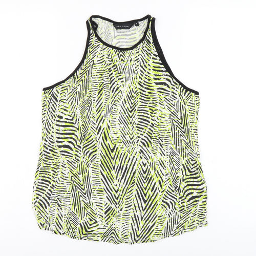 New Look Womens Green Geometric Cotton Basic Tank Size 8 Round Neck