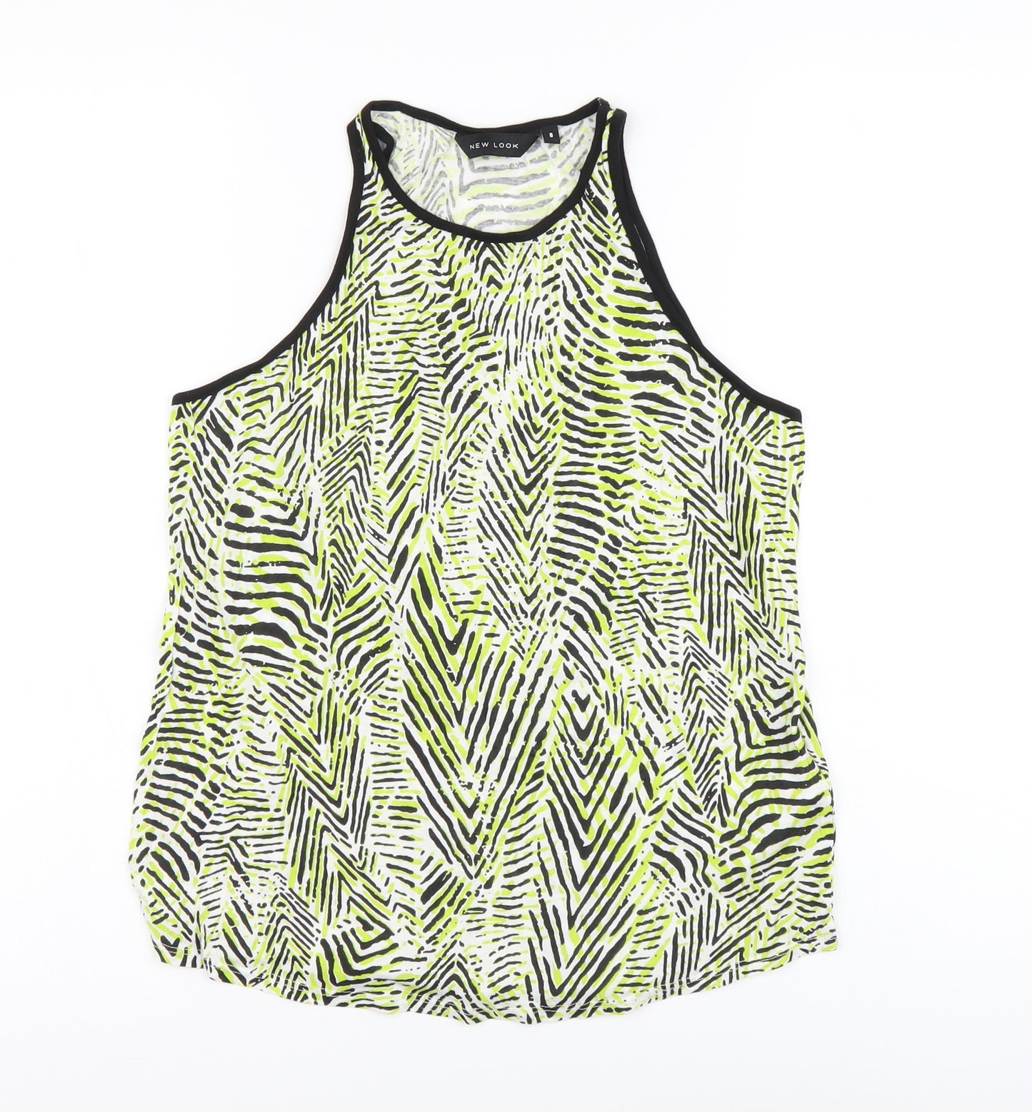 New Look Womens Green Geometric Cotton Basic Tank Size 8 Round Neck
