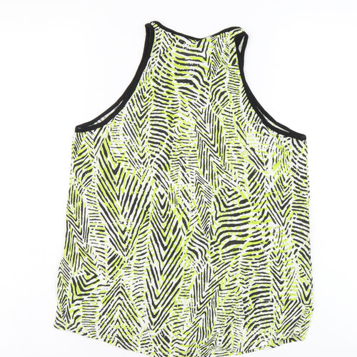 New Look Womens Green Geometric Cotton Basic Tank Size 8 Round Neck