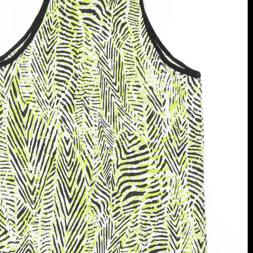 New Look Womens Green Geometric Cotton Basic Tank Size 8 Round Neck