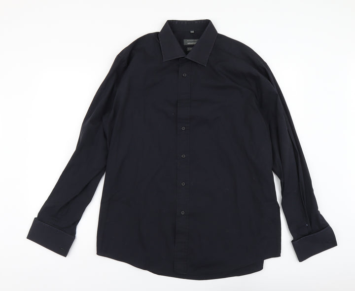 Armando Mens Blue Cotton Button-Up Size 17 Collared Button