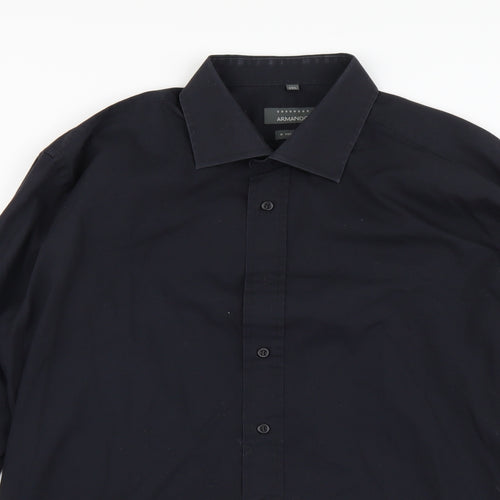 Armando Mens Blue Cotton Button-Up Size 17 Collared Button