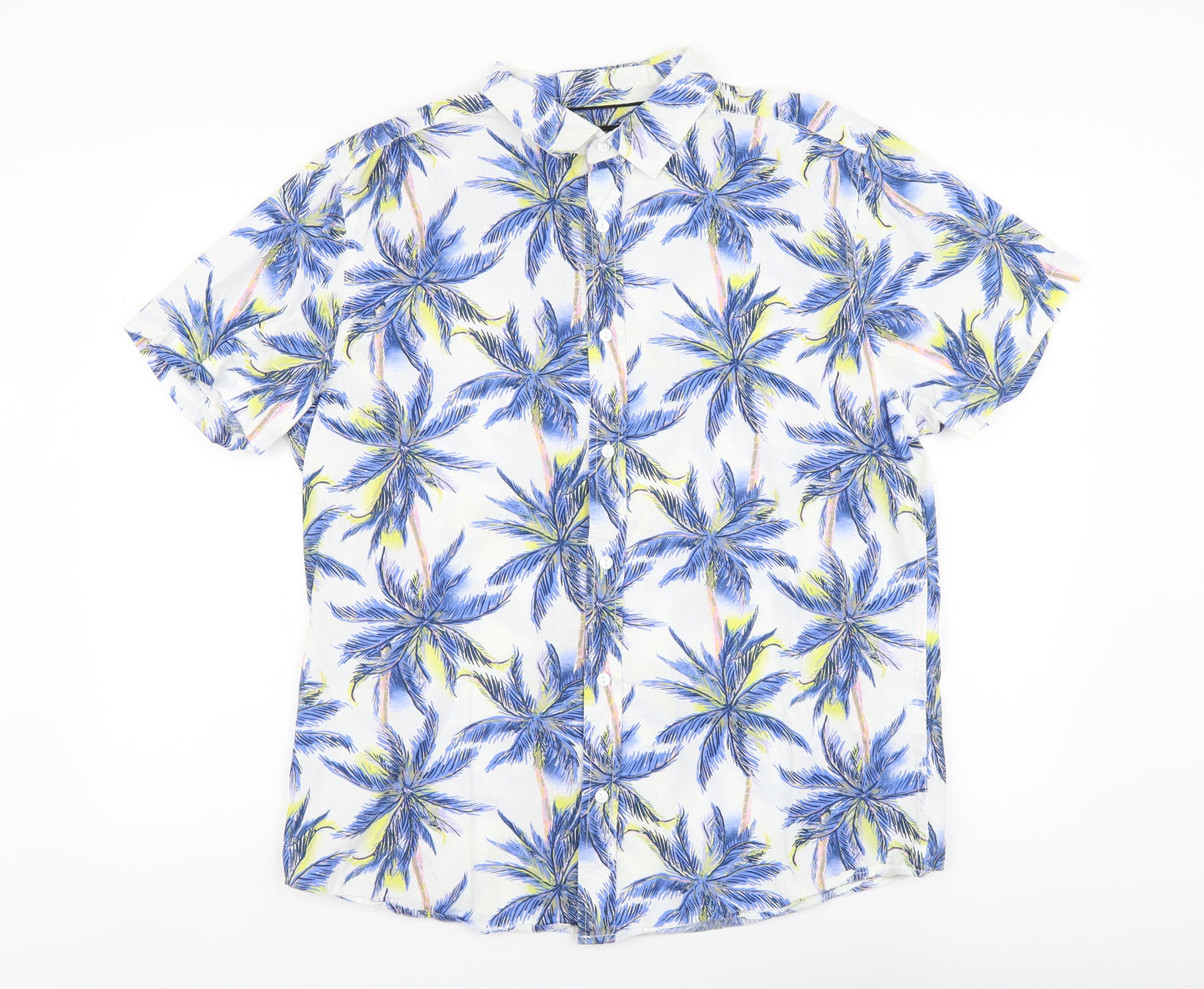 Peacocks Mens Multicoloured Geometric Cotton Button-Up Size L Collared Button