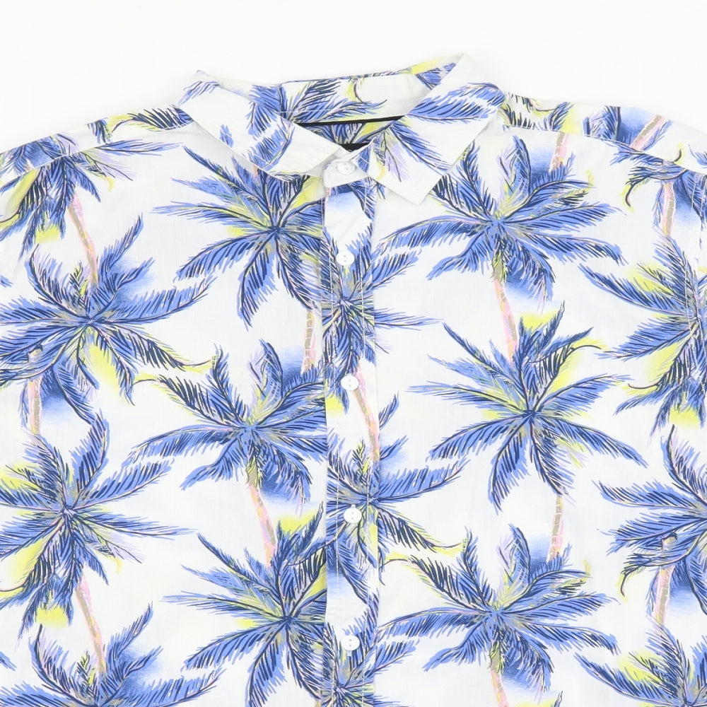 Peacocks Mens Multicoloured Geometric Cotton Button-Up Size L Collared Button