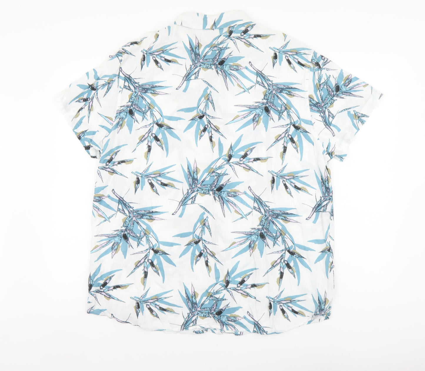 Primark Mens White Floral Viscose Button-Up Size XL Collared Button