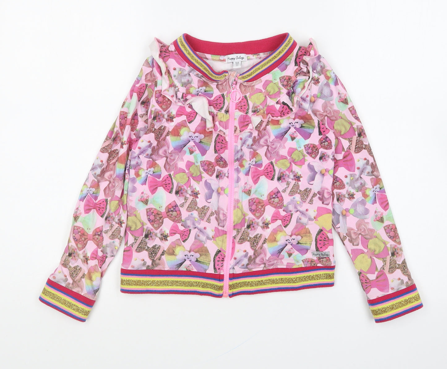 Happy Colegi Girls Multicoloured Geometric Jacket Size 7 Years Zip - Bow Print