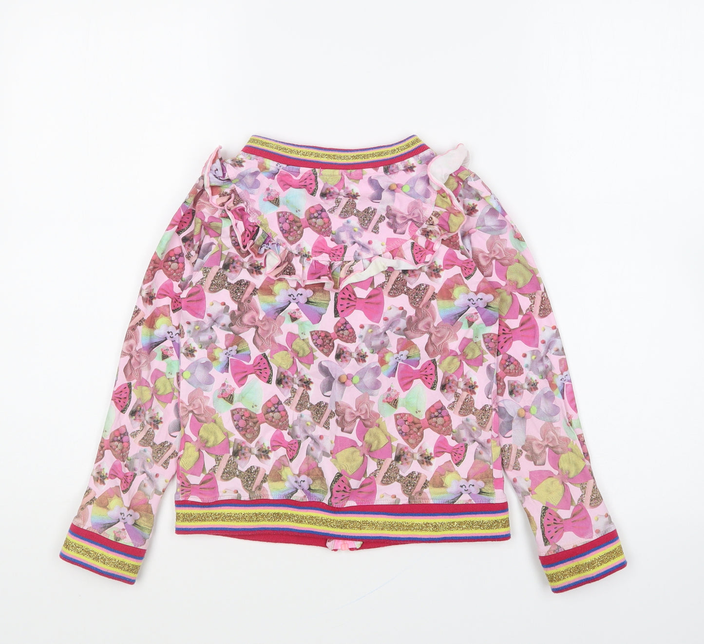 Happy Colegi Girls Multicoloured Geometric Jacket Size 7 Years Zip - Bow Print