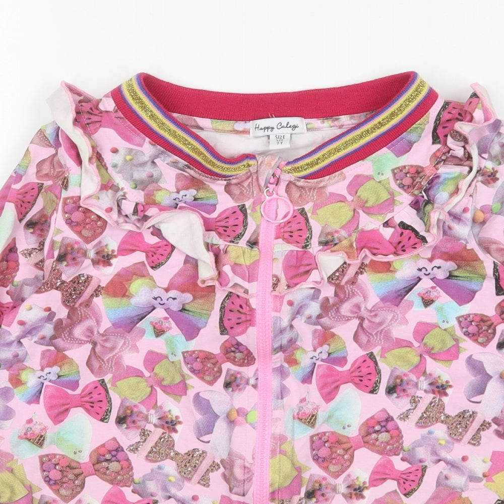 Happy Colegi Girls Multicoloured Geometric Jacket Size 7 Years Zip - Bow Print