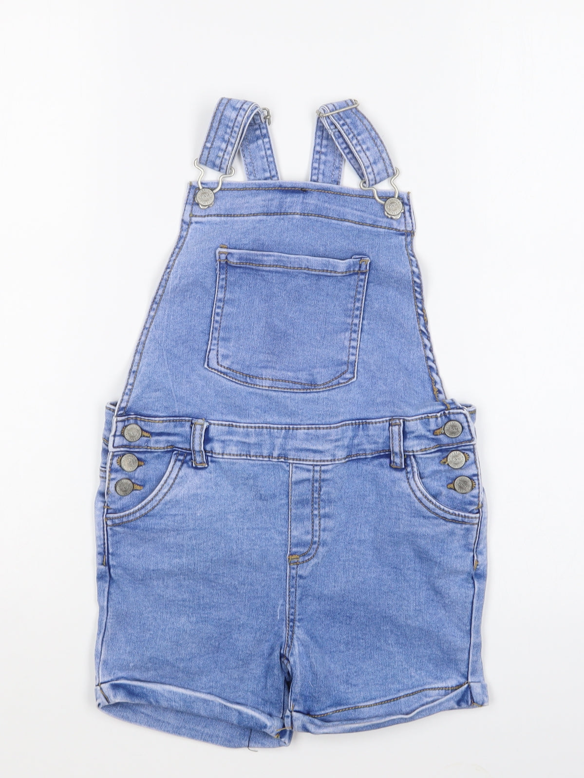 PEP&CO Girls Blue Cotton Dungaree Shorts Shorts Size 7-8 Years Regular Buckle
