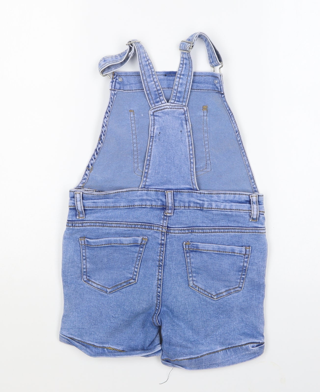 PEP&CO Girls Blue Cotton Dungaree Shorts Shorts Size 7-8 Years Regular Buckle