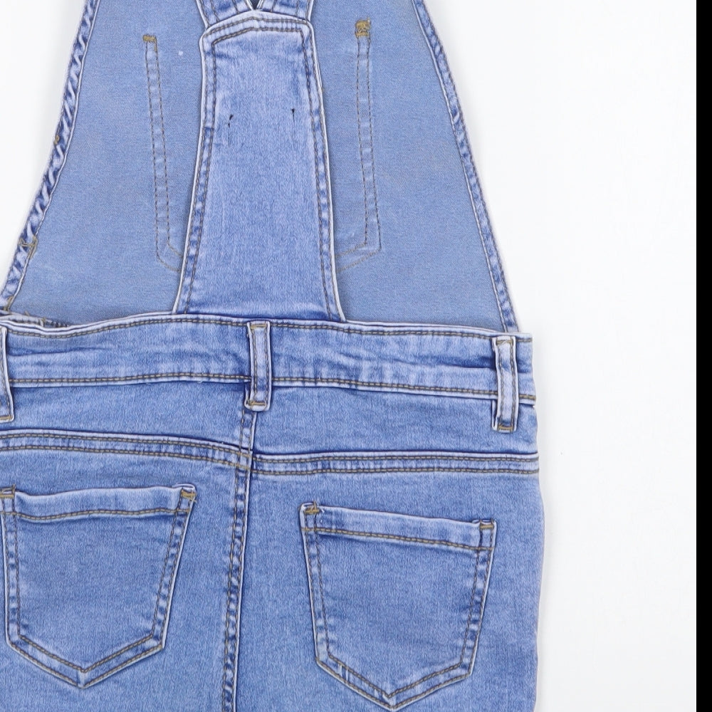 PEP&CO Girls Blue Cotton Dungaree Shorts Shorts Size 7-8 Years Regular Buckle