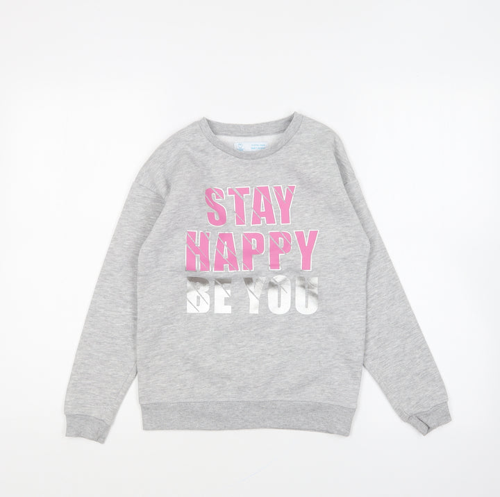 Primark Girls Grey Cotton Pullover Sweatshirt Size 9-10 Years Pullover - Stay Happy Be You