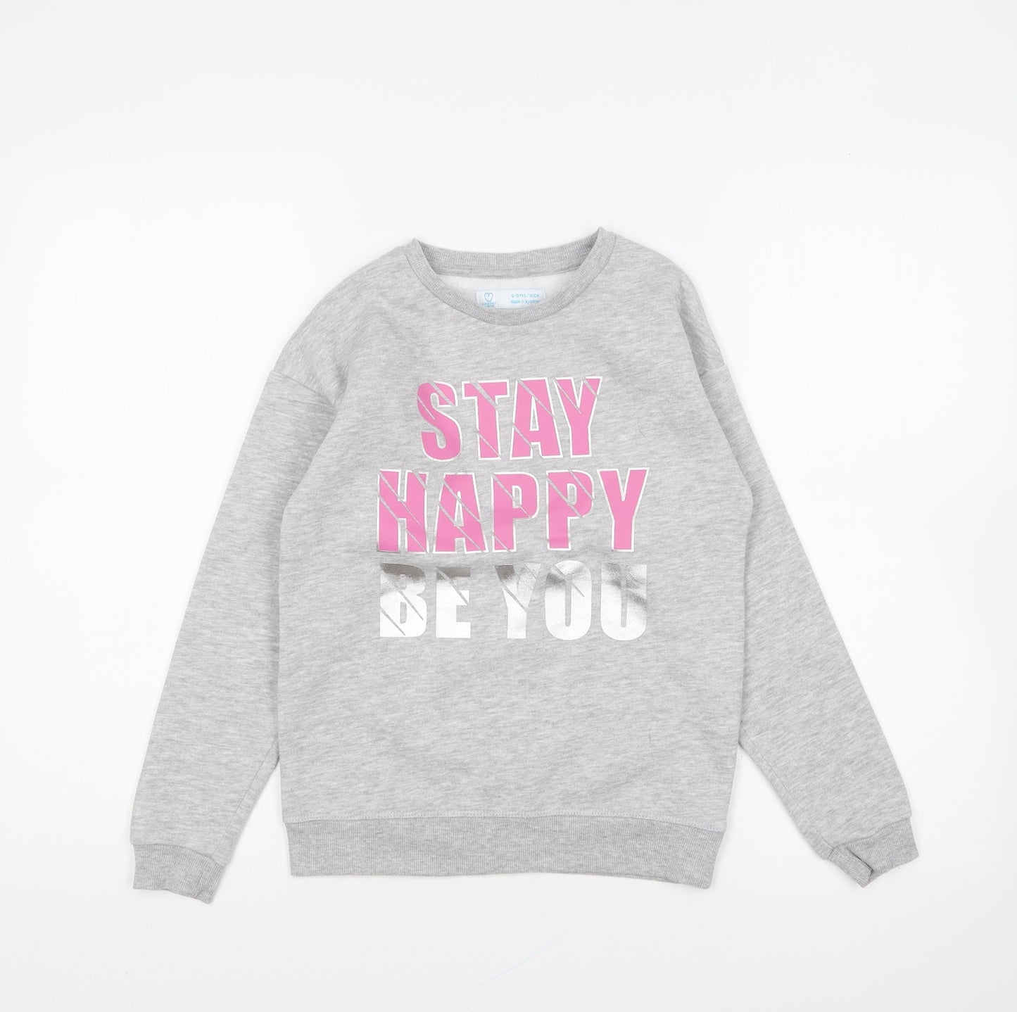 Primark Girls Grey Cotton Pullover Sweatshirt Size 9-10 Years Pullover - Stay Happy Be You