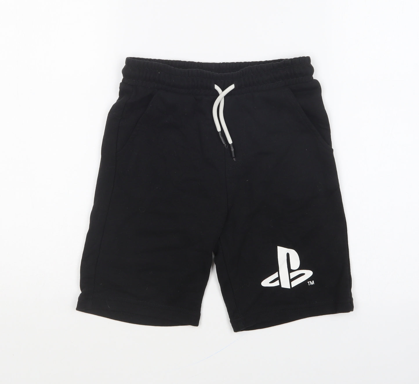 F&F Boys Black Cotton Sweat Shorts Size 8-9 Years Regular Drawstring - Play Station