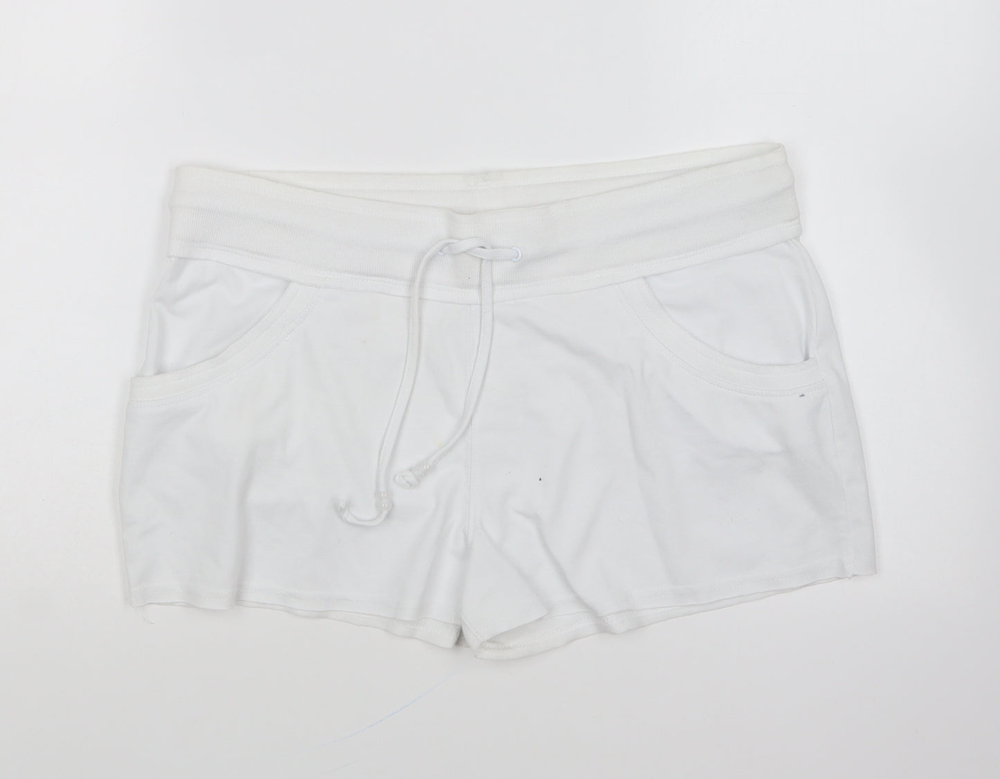 Matalan Womens White Cotton Hot Pants Shorts Size 14 L4 in Regular Drawstring