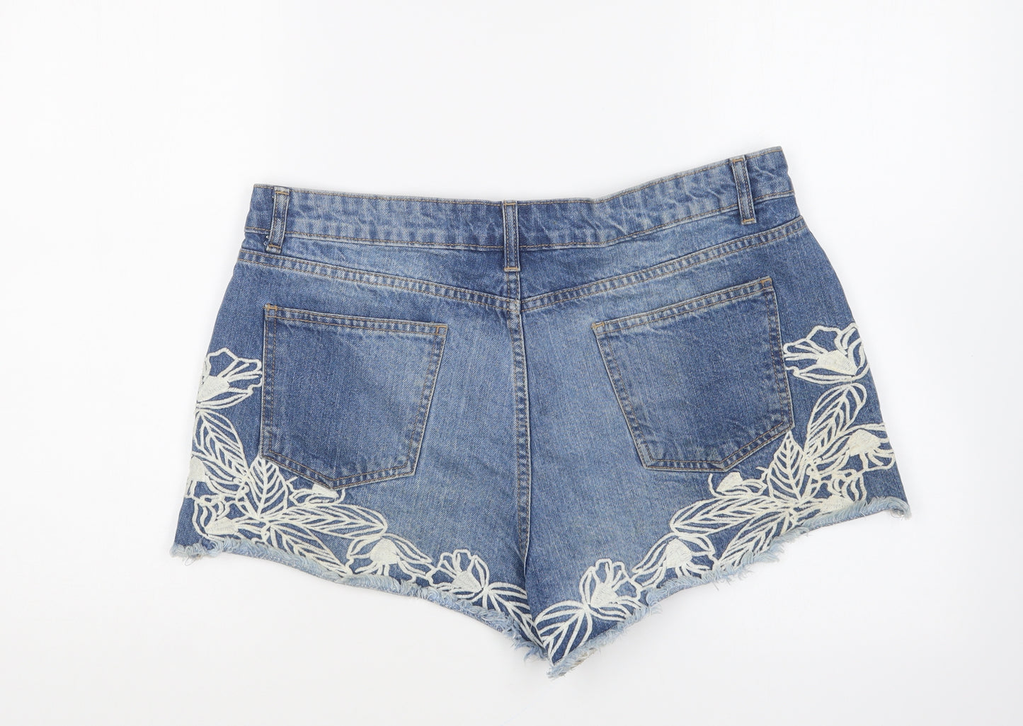 Primark Womens Blue Cotton Hot Pants Shorts Size 16 L4 in Regular Button