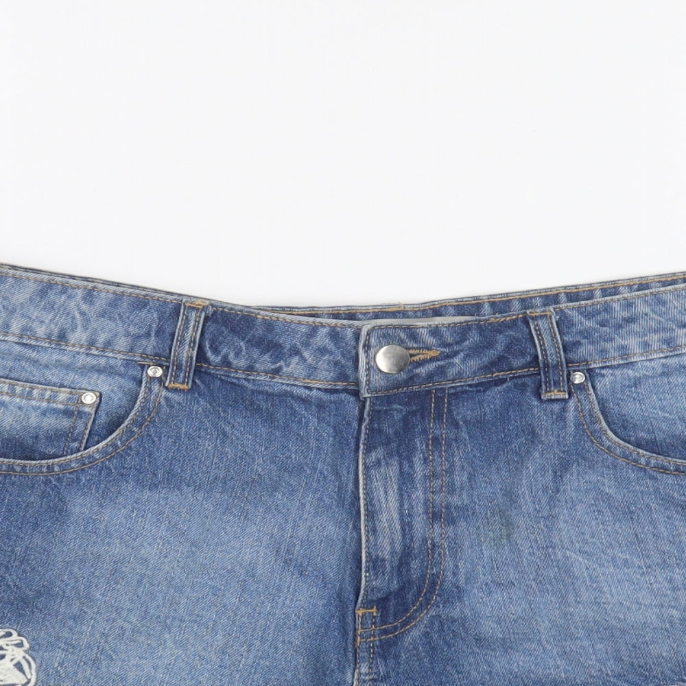 Primark Womens Blue Cotton Hot Pants Shorts Size 16 L4 in Regular Button