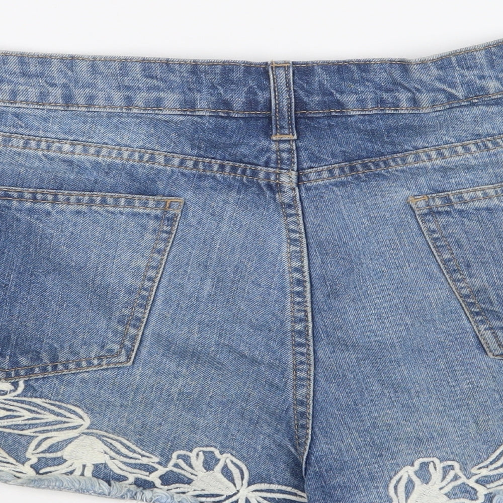 Primark Womens Blue Cotton Hot Pants Shorts Size 16 L4 in Regular Button