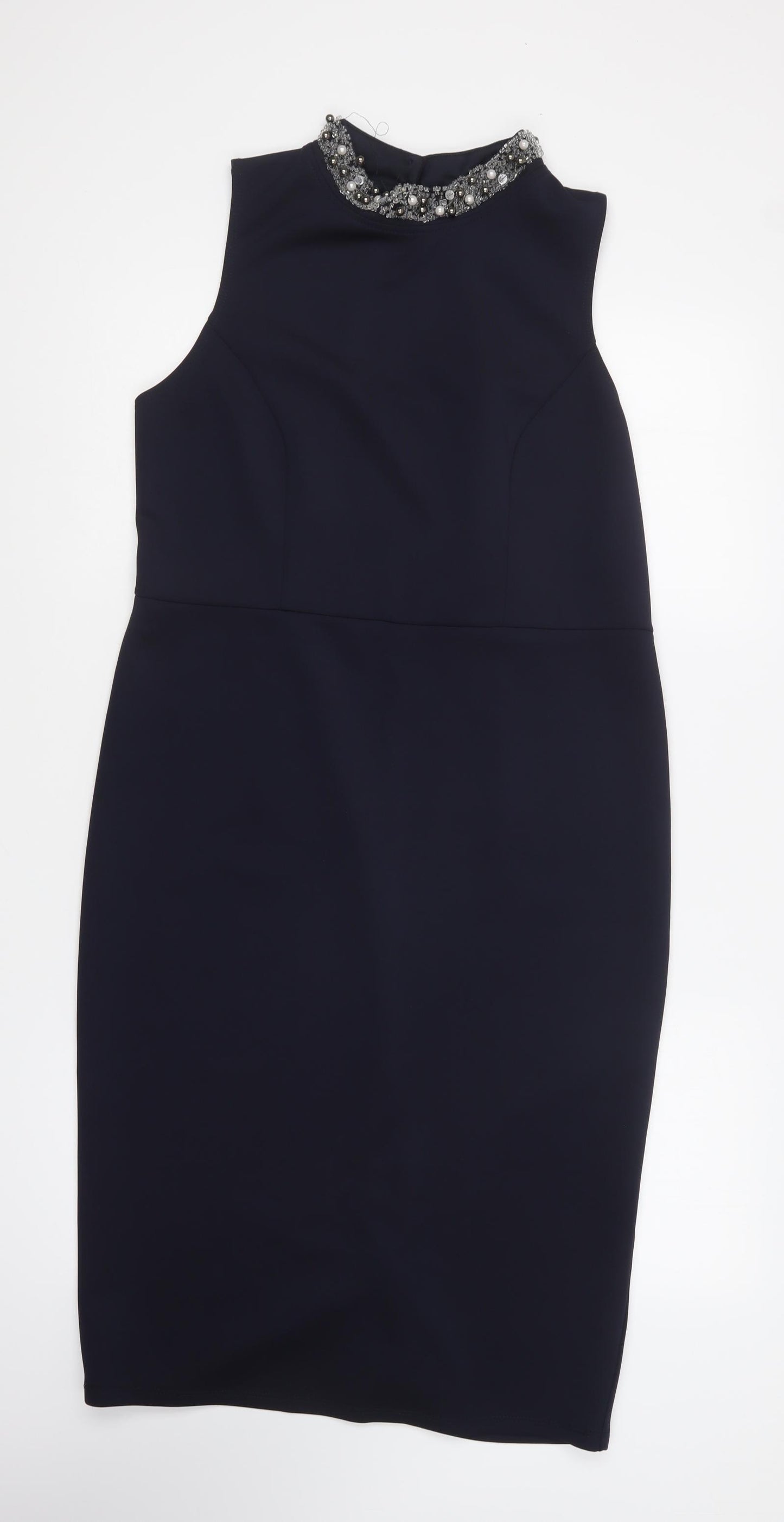 Dorothy Perkins Womens Blue Polyester Pencil Dress Size 16 High Neck Button