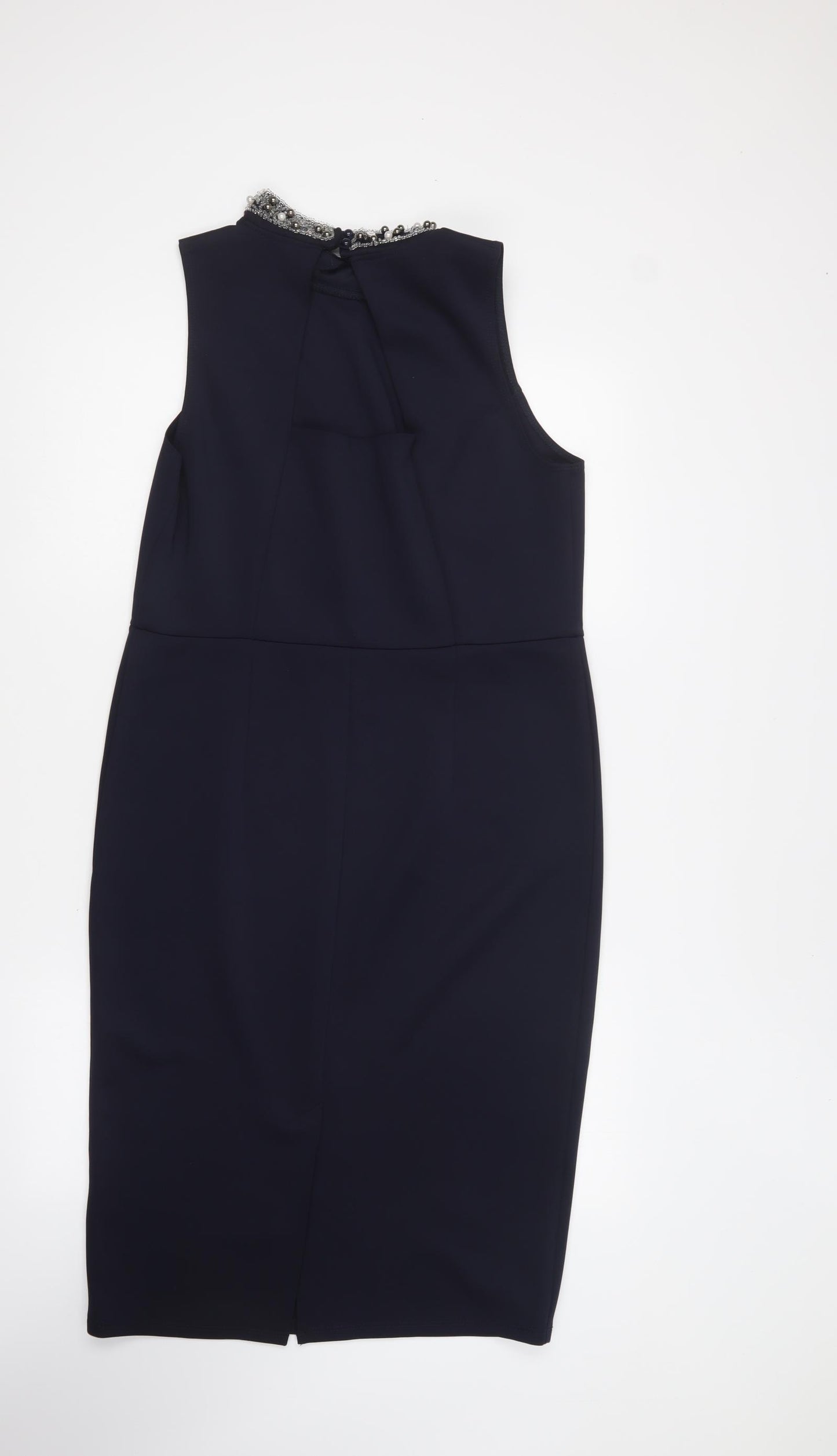 Dorothy Perkins Womens Blue Polyester Pencil Dress Size 16 High Neck Button