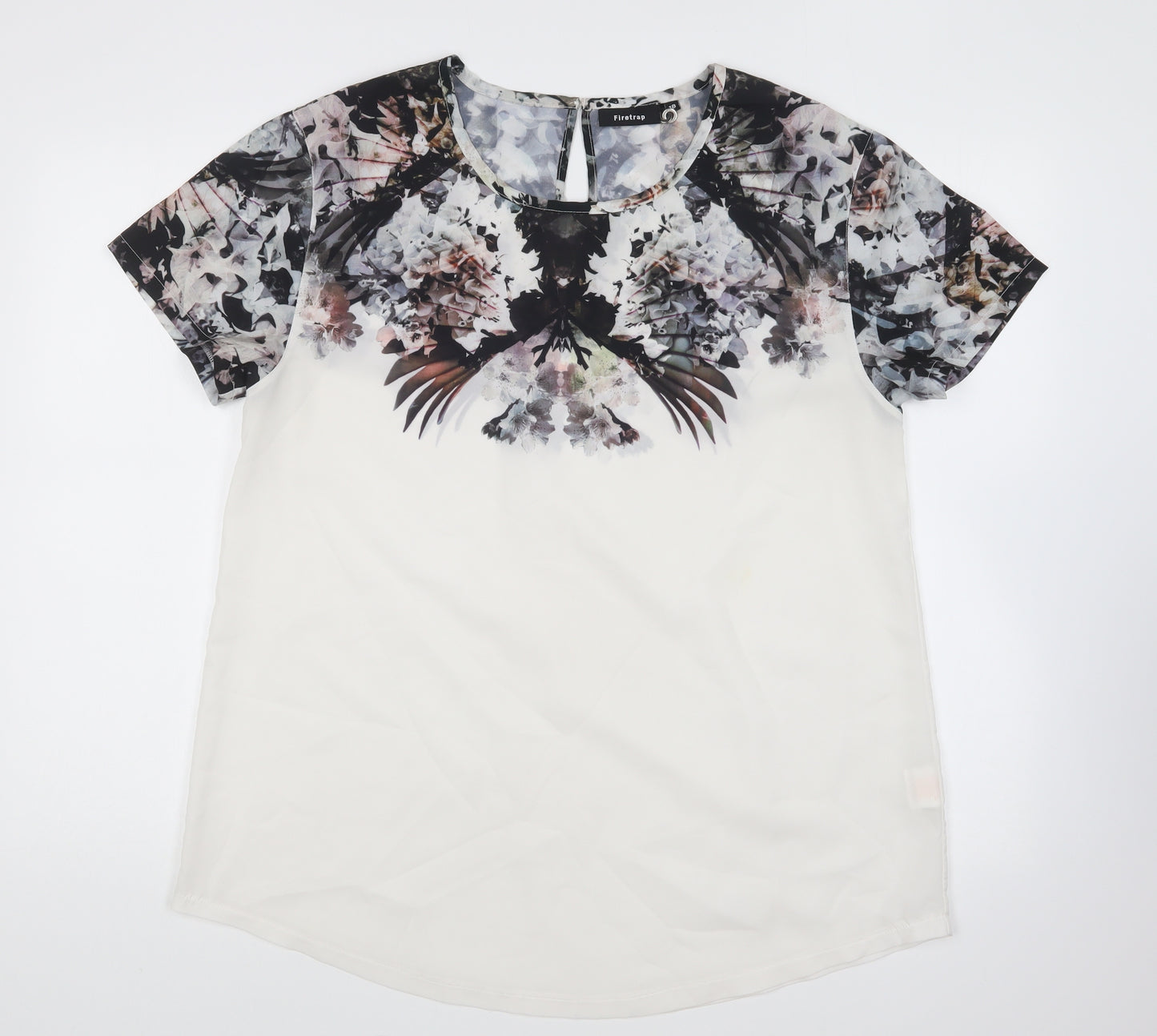 Firetrap Womens White Floral Polyester Basic Blouse Size 18 Round Neck