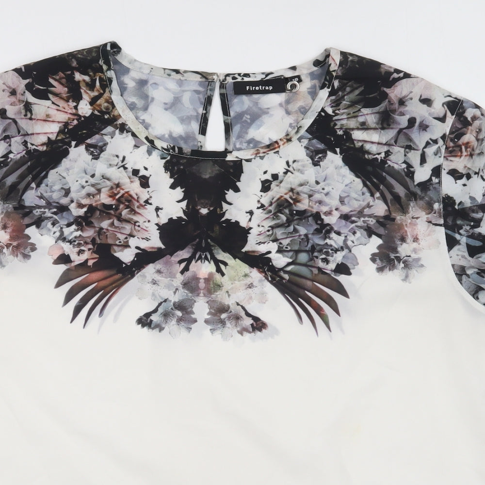 Firetrap Womens White Floral Polyester Basic Blouse Size 18 Round Neck