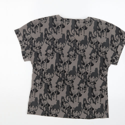 VERO MODA Womens Grey Geometric Polyester Basic Blouse Size XS Round Neck - Horses