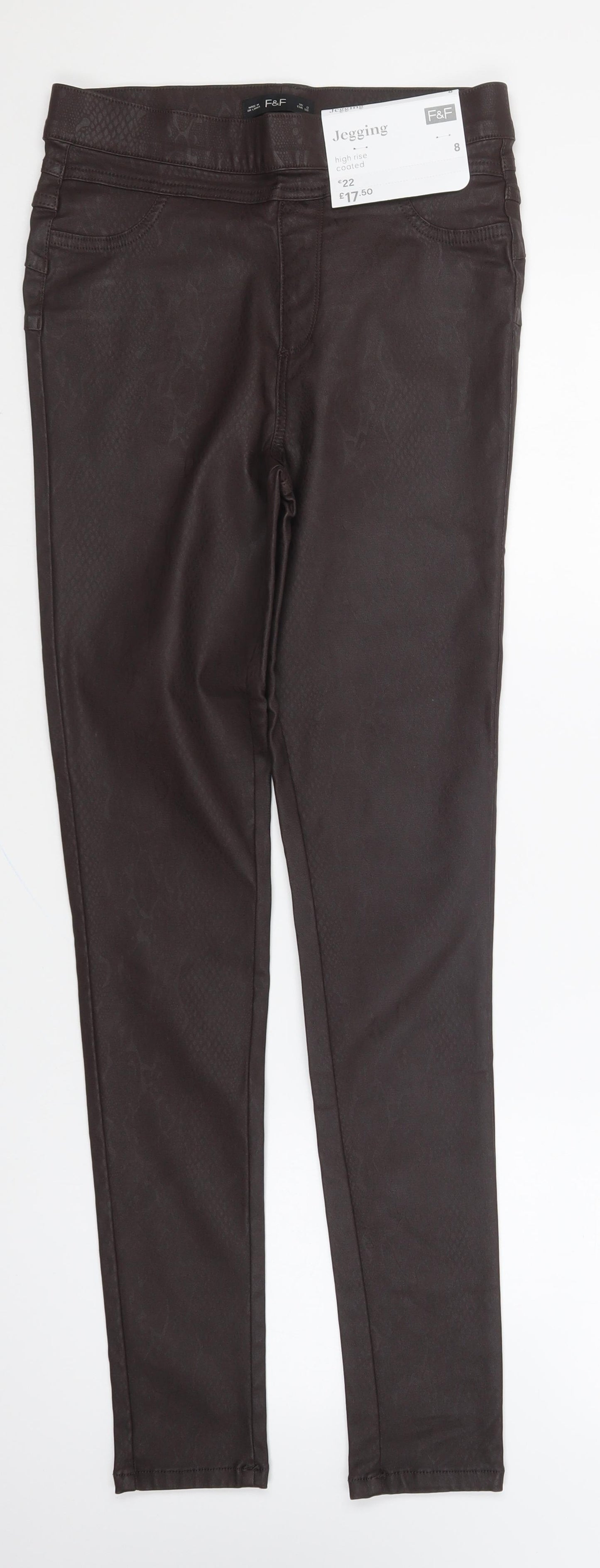 F&F Womens Brown Animal Print Viscose Jegging Leggings Size 8 L29 in - Snake Print