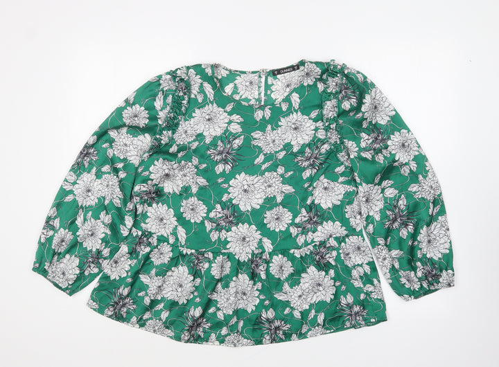 Dunnes Stores Womens Green Floral Polyester Basic Blouse Size M Round Neck - Peplum Top